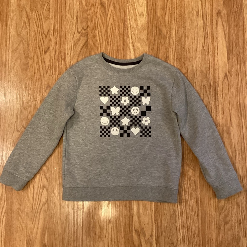 Cat & Jack Gray Checkered Graphic Girls Sweater